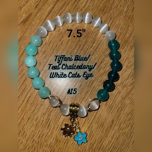 Chalcedony/Jasper/Cats Eye w/ Flower  Charms Bracelet